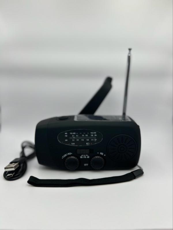 Solar Powered Hand Crank Radio Phone Charger with Audio Feature Black Design