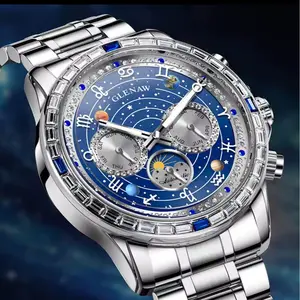 Reloj mecánico multifuncional totalmente automático de negocios de alta gama Glenaw para hombre, reloj luminoso resistente al agua de moda.