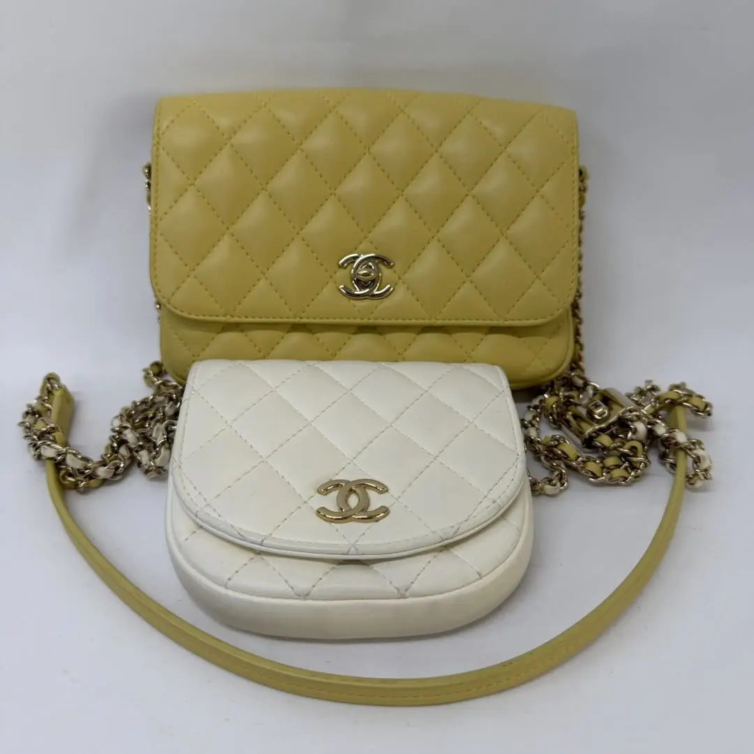Pre-owned CHANEL 2 in 1 Twin Set Saddle Bag in Quilted Lambskin (Yellow & White, 2019 Production)