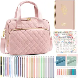 Bible cover case for women, large Bible bag, Bible study supplies accessories, journaling kit with highlighters and tabs, quilted book carrying cases with shoulder strap, Christian Easter gifts for women