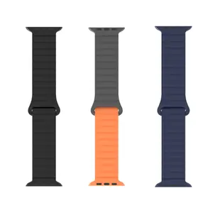 Adjustable Multiplesizes Reversible Double-Side Magnetic Loop Silicone Smart Bracelet, Compatible with 49mm/45mm/44mm/42mm Apple Watch Ultra 2 Series 9/8/7/6/5/3/SE for Men and Women, Accessories, Wearable