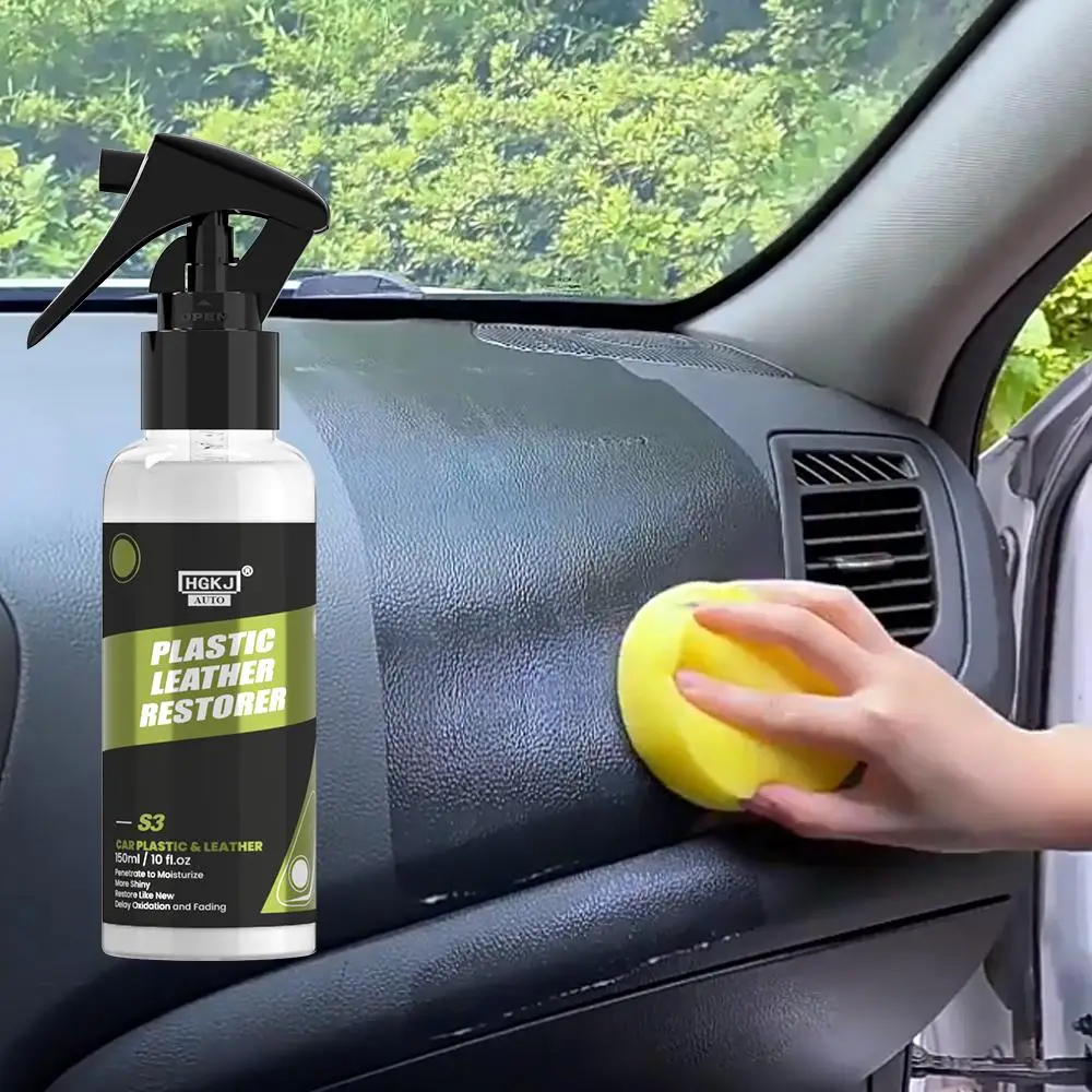 HGKJ 150ml Car Interior Restorer for Plastic & Leather, Car Interior Conditioner with Sponge & Towel, Professional Interior Washing & Care Product