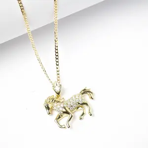 14K Laminated Gold Horse Pendant Necklace with Cubic Zirconia Stones Elegant Bold Design 16 18 22 Inch Chain Perfect Gift for Horse Lovers