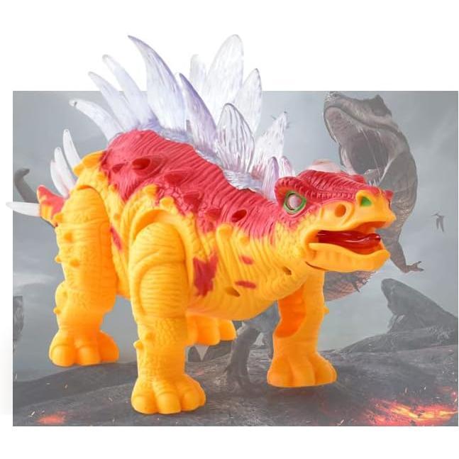 Electronic Walking Stegosaurus Jurassic Dinosaur Toy Figure for Toddlers w/Sounds, Tail Swing Action & Lights Dino Gift for Kids Boys Girls