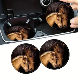 2D Flat 2pcs Car Coasters, Big Horse and Pony EVA Artificial Car Cup Mat, to Keep Your Car Cup Holders Clean and Coaster, Car Interior Accessories, Festive Gifts., 2D Flat,  Auto Interior Organizer, Automotive Drink Pads, Artificial Cup Mats, Pony