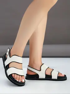 Women's Fashionable Plain Color Buckle Decorated Platform Sandals, Casual Comfortable Sandals for Summer, Female All-match Round Toe Sandals for Daily Wear, Walking Shoes