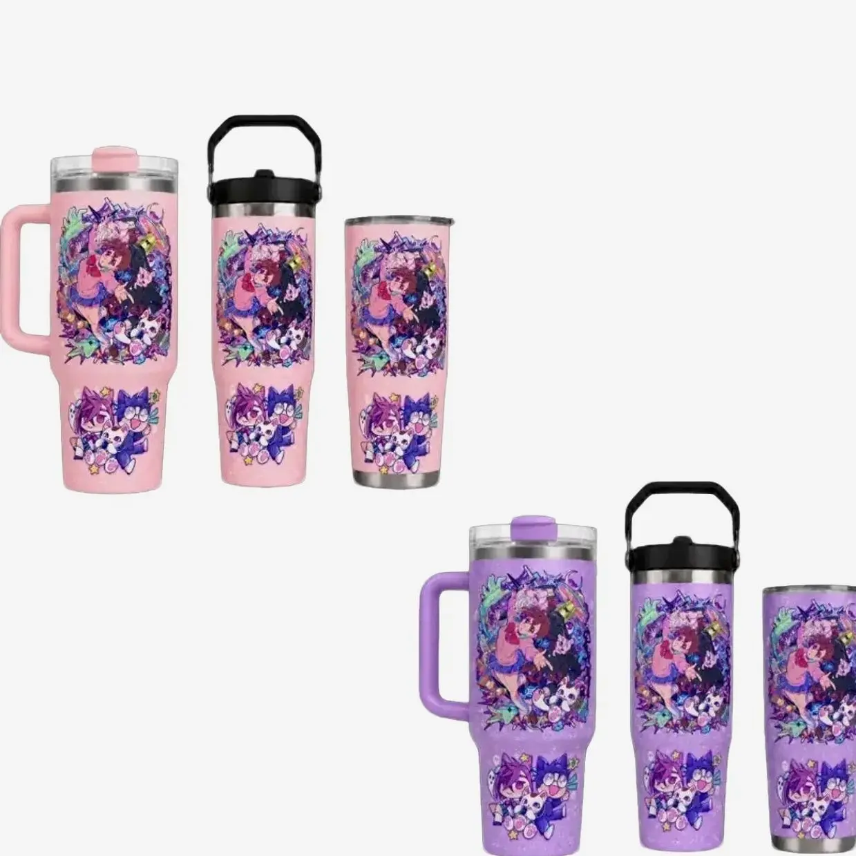 Kawaii Cartoon Tumbler, Cute Fantasy Girl Travel Cup With Handle, Pink Purple 20oz 30oz 40oz G