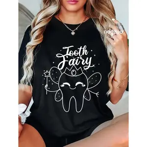100% Cotton Tooth Fairy Dental Teeth Letter T-Shirt Tooth Fairy Lover