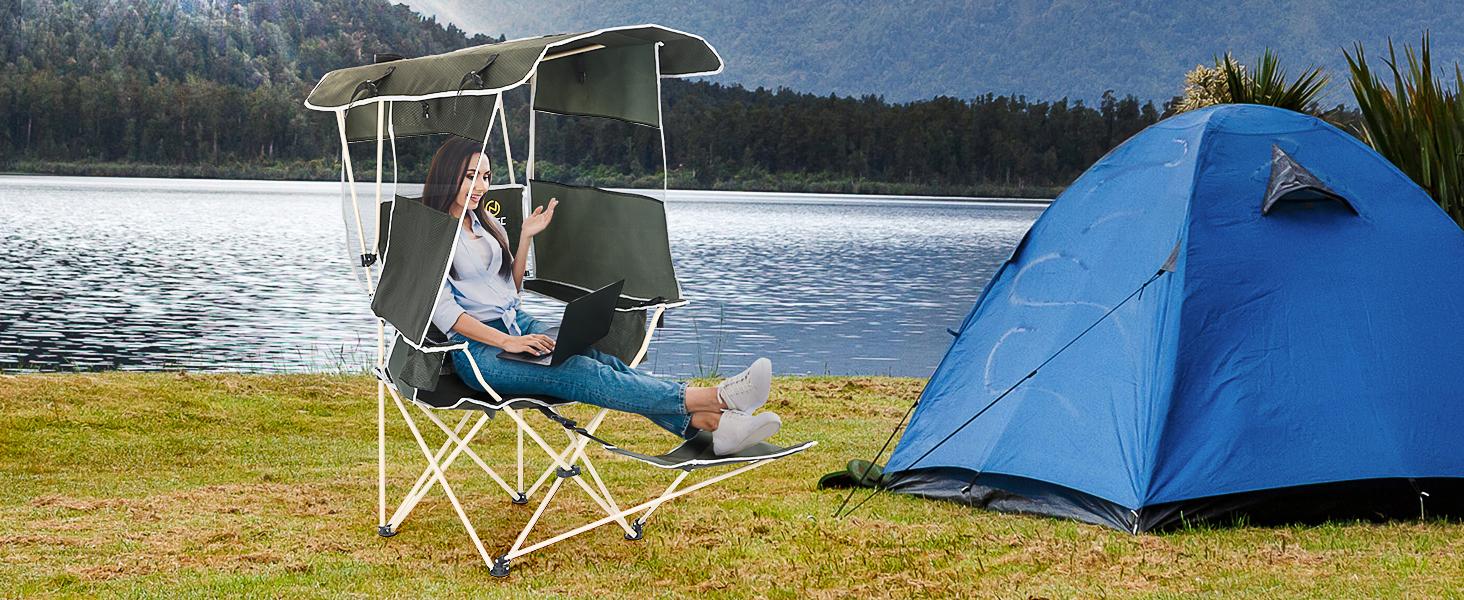 Camping Chair with Canopy, Chair with Shades, Sports Chairs, Folding Chair with Canopy, Detachable Shade Canopy, Side-Pocket and Cupholder