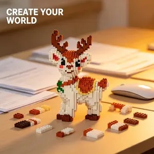 Glowing Deer 3D Puzzle Block Ornament, Perfect for Home Office Decor, Party Decoration, Ideal Gift for Holidays, Handmade Craft, Lightweight Statue