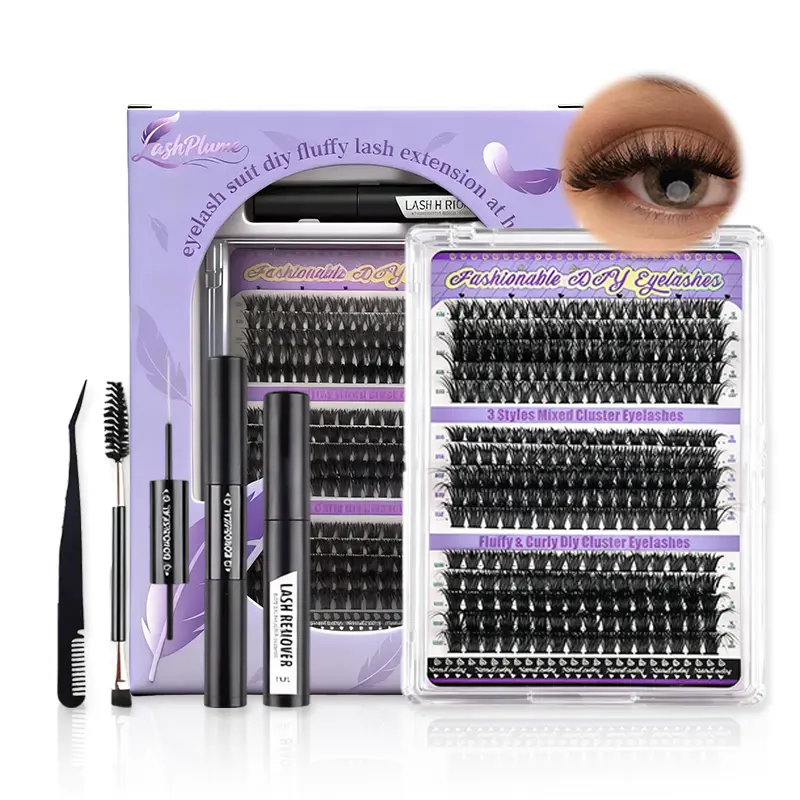 LashPlume Clustered Eyelashes Kit - 60D/80D/100D Fairy Lash Extensions Clusters, 10mm-18mm, 300 Ultra-Dense Waterproof Long-Lasting DIY Makeup Tools for Women, Eyelashes Extensions, Cosmetic, Portable