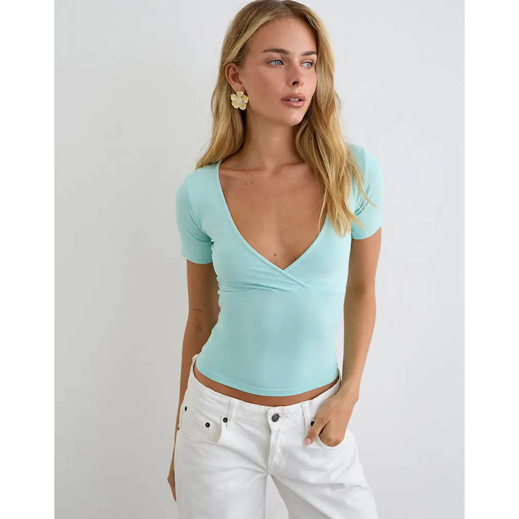 Lobos Crossover Top in Rayon Jersey Aqua