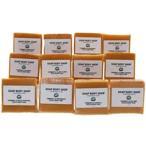Turmeric Soap Variety Pack – 12 Handmade Face & Body Bars, No Kojic Acid, Essential Oils (Lavender, Tea Tree, Eucalyptus, Vanilla & More) Goat's Milk, Natural Brightening & Cleansing, 3.5 oz Each