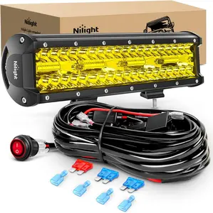 Nilight 12Inch Amber LED Light Bar 240W Triple Row Spot Flood Combo Led Off Road Lights for Truck Car ATV SUV Cabin Boat with 16AWG Wiring Harness Vehicle Lamp Driving  dealsforyoudays