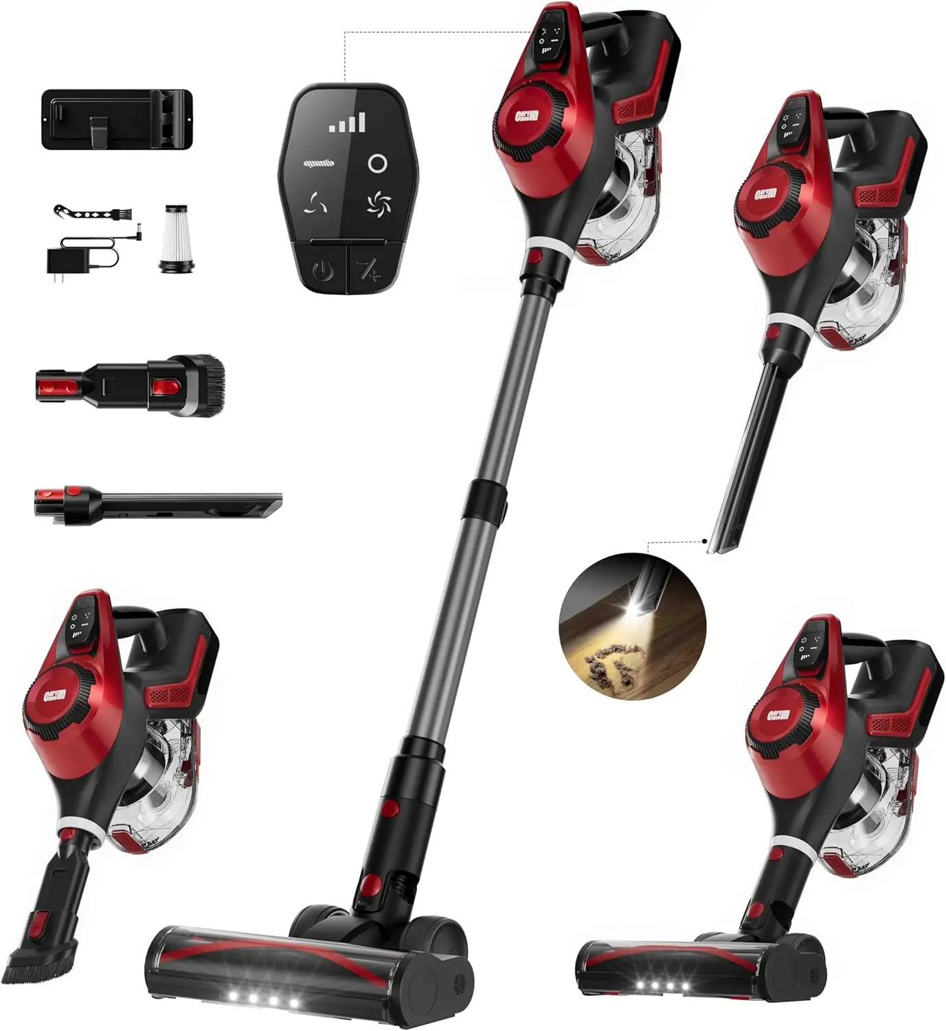 Cordless Vacuum Cleaner for Home, Stick Vacuum 45Kpa, Smart Display & 1.5L Dust Cup, MAX 40Mins Runtime, Rechargeable Lightweight Handheld Vavuum for Pet Hair/Carpet/Hardwood Floor/Car (Crimson) Curvymoontech