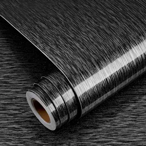 Brushed Stainless Steel Contact Paper – 17.7"x118" Black Silver Metallic Peel and Stick Wallpaper for Fridge, Appliances, Cabinets & Countertops – Waterproof & Self-Adhesive