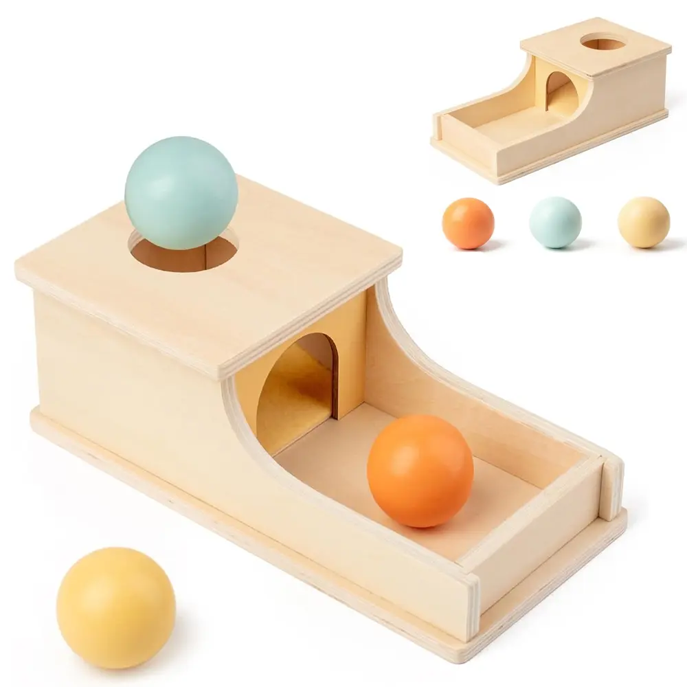 1 Box of Montessori Wooden Drop Ball Toy for Babies Aged 6-12 Months, Develops Cognitive, Visual, Perception, Sensory, Fine Motor Skills & Hand-Eye Coordination, Early Learning Educational Tool