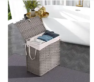 Sweetcrispy Collapsible Rattan Laundry Hamper for Laundry Room