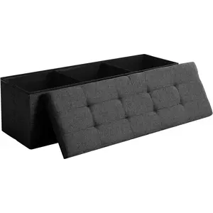 45.3 Inches Storage Ottoman Bench Foldable Seat Footrest Shoe Bench End of Bed Storage with Flipping Lid, 166L Storage Space, Linen Fabric Black