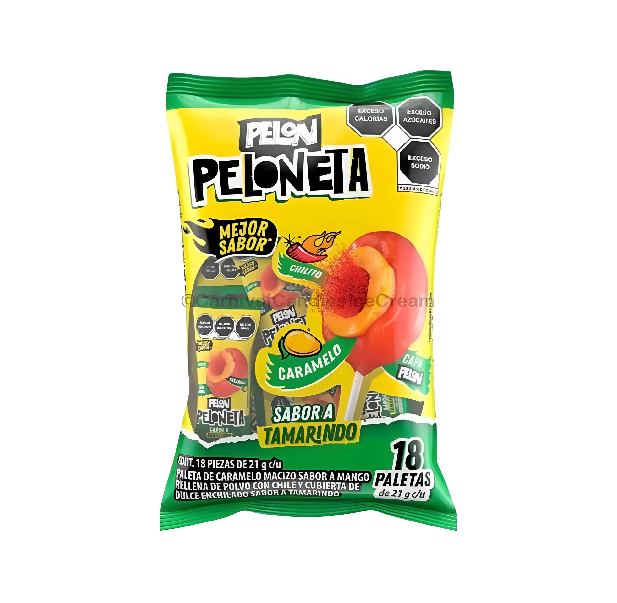 Pelon Peloneta - Tamarindo with Mango Mexican Candy Lollipops (18 Count), Sweet, Savory Snack Bonbon Mangga, Dulces Mexicanos