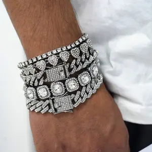 5pcs shiny ice Cuban chain for men and women hip hop bracelet Miami chain set holiday jewelry gift