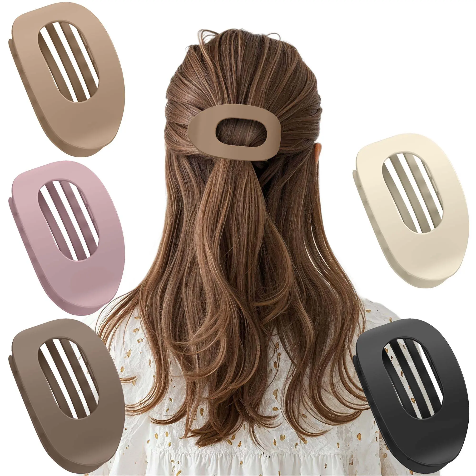 Women's 5-Pack Matte Neutral Acrylic Hair Clips - One Size, Unisex, Minimalist Flat Profile, Lightweight, Plain, Simple, Smooth Spring Hold Secure Grip, School Casual Everyday Styling, Affordable Fashion Accessory