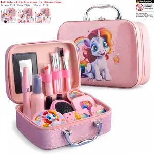 Kids Unicorn Pretend Makeup Toy Set - Portable Cosmetic Case Play Kit for Toddler Girls Pretend Play