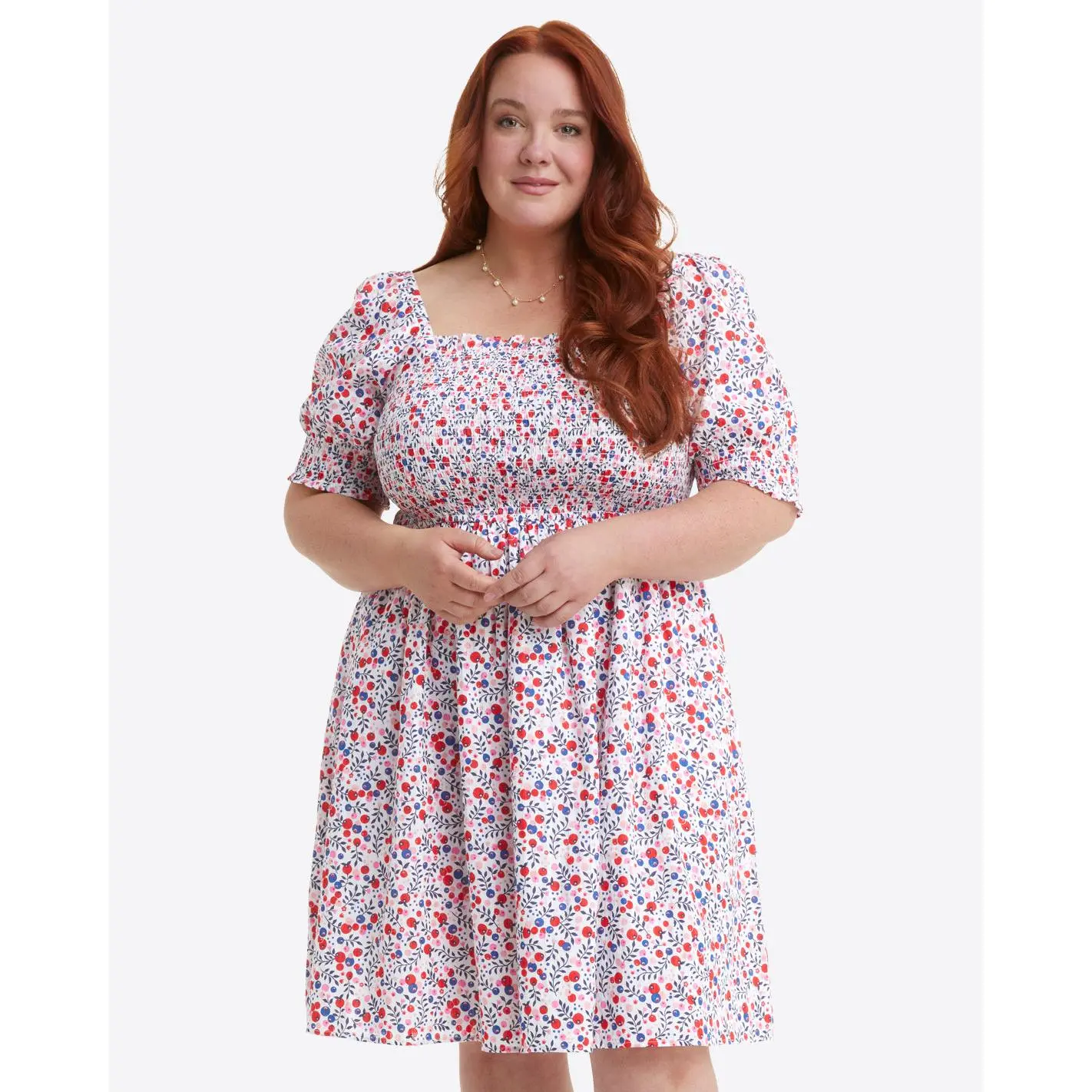 Cam Smocked Dress in Berry Print