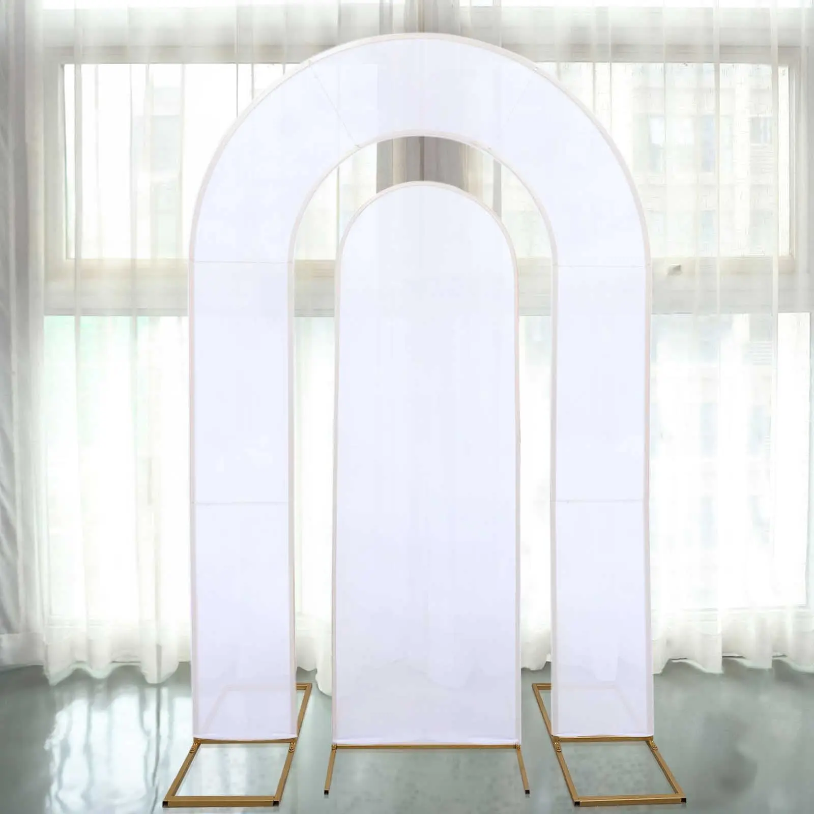 Set of 2 White Spandex Fitted Wedding Arch Covers for Round Top and Double Arch Chiara Backdrop Stands - 6Ft/8Ft, Arched Backdrop