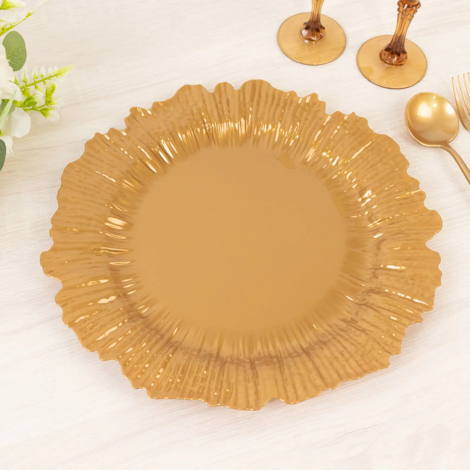 10-Pack Economy Gold Plastic Charger Plates - 13" Disposable Dinner Plate Chargers, Party Supplies, Gold Plastic Dinnerware for Weddings & Catering