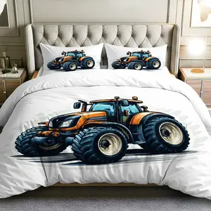 3PCS Duvet Cover Set, 1 Duvet+2 Pillowcases(Without filler), Tractor Farming Vehicle Machine Design theme, Christmas bedding set, Rustic Country Farmhouse Industrial Suitable for decoration bedroom hotel guest room dormitory.