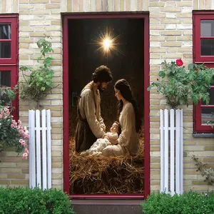 2pcs Christian Nativity Scene Wall Stickers Christmas Decorative Decals Self Adhesive Removable Jesus Birth Religious Theme Decor for Living Room Bedroom Window Glass Door Holiday Ornaments