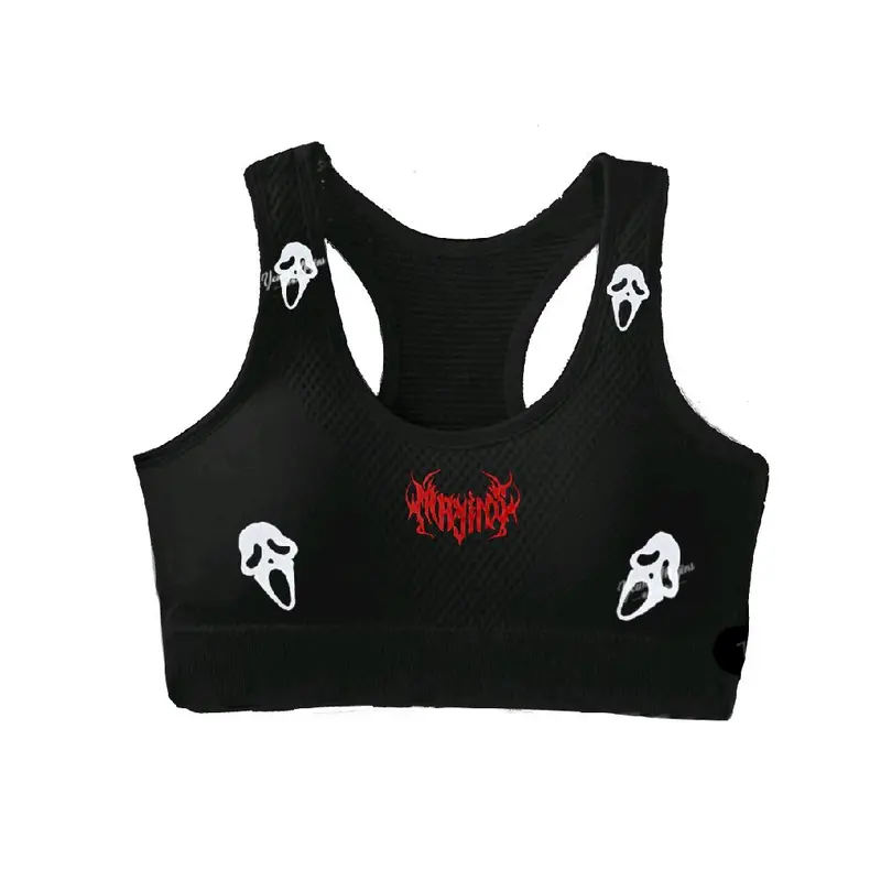Women's Ghost Face Soft High Stretch Polyester-Female Sports Bra - 10% Elastane Wrap Fitness Bra for Gym, Hiking