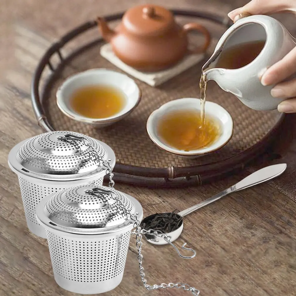 Stainless Steel Mesh Tea Infuser with Chain Hook and Tea Scoop Multi-functional Mesh Herbal Balls Locking Tea Strainer Spice Filters Set for Loose Leaf Tea and Seasoning Kitchen Accessories Essentials kitchen utensil gadget