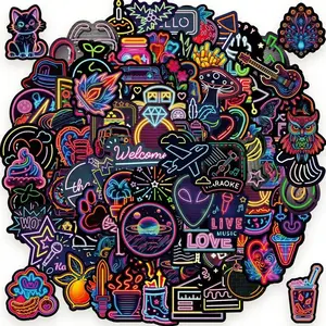 100PCS Cool Neon Stickers - Vibrant Decals for Water Bottles, Laptops, Motorcycles & More!