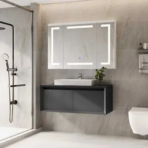 The Lighted Medicine Cabinet with Mirror, Wall Mounted Bathroom Mirror with Storage, 3 Doors Bathroom Wall Cabinet with LED Lights, 39.4'' x 23.6''