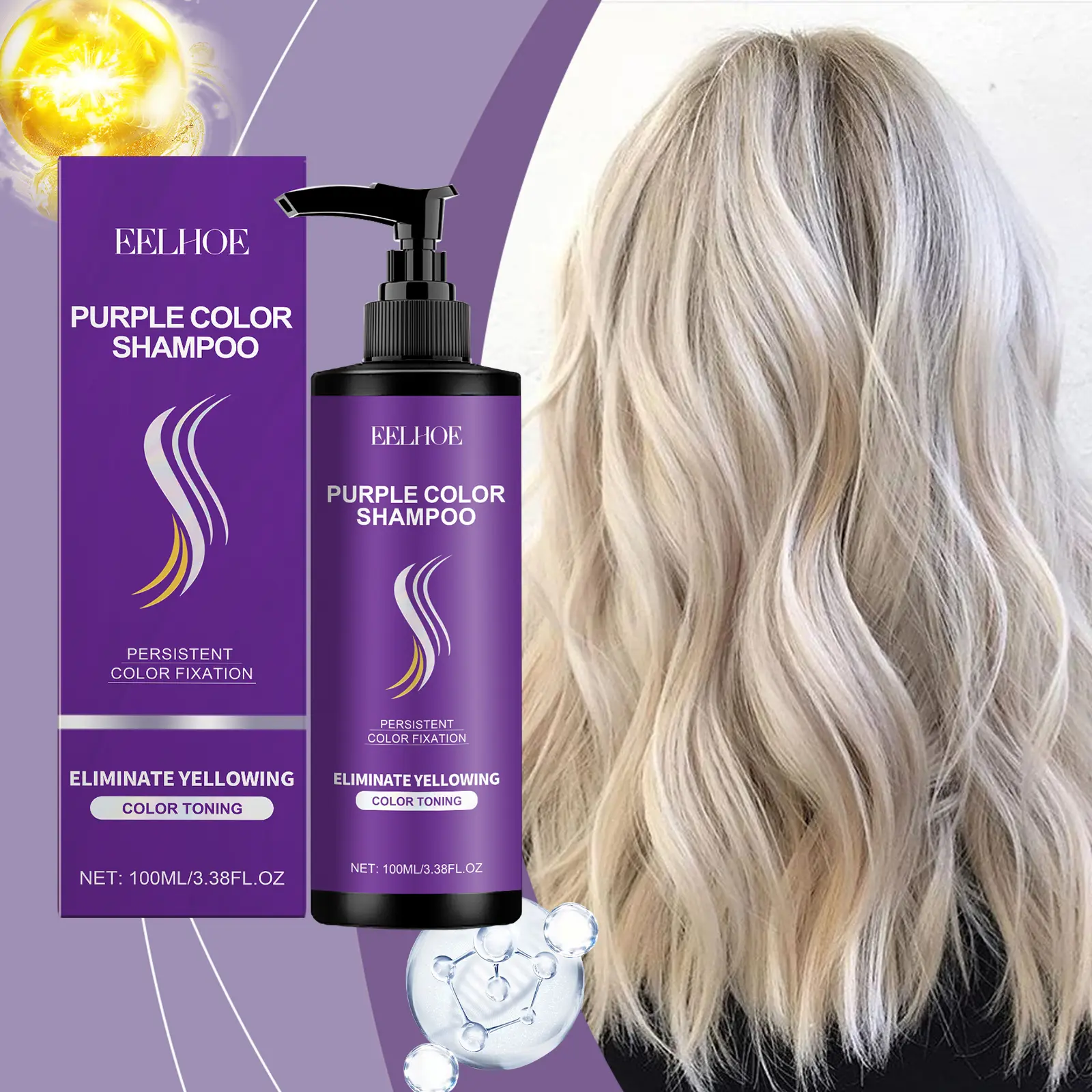 Purple Shampoo for Color-Treated & Chemically Treated Hair, Liquid Haircare Cleanser with Hydrating Formula - Cleansing, Hydrate, Moisture for Smooth Locks & Colour Protection, Restore, Anti-Fade, Bottle, Polyquat-10, Massage Scalp, Nourishing, Moisturize