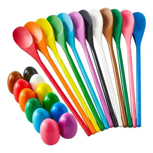 GAOMON 24 PCS Easter Egg and Spoon Race Game Set, 12 Players Carnival Egg and Spoon Relay Game,Family Activity Holiday Outdoor Yard Easter Egg Hunt Birthday Party Lawn