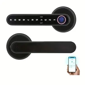HOOWISER Fingerprint Door Lock Smart with Keypad Keyless Entry Handle for Home Hotel Office Apartment Bedroom Black Secure Convenient