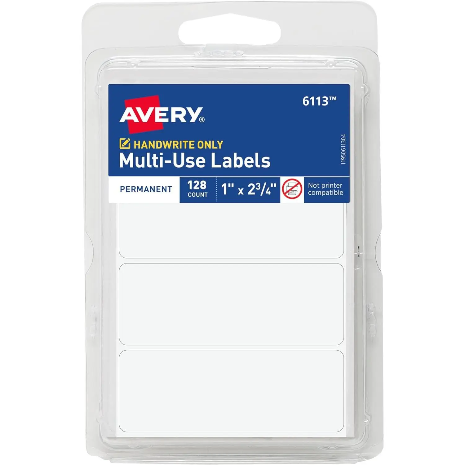 Permanent Labels, 1" x 2.75", White, Non-Printable, 128 Blank Labels Total (6113)