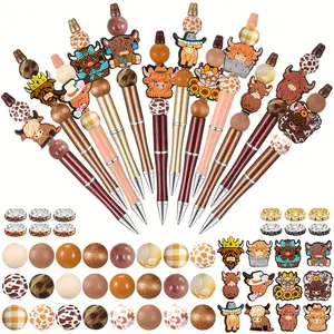 12 Set Beadable Pens Assorted Bead Pens Wood Crystal Round Spacer Set Black Ink DIY Ballpoint for Women Men Gift Office Supplies