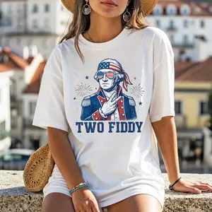 Two Fiddy George Washington T Shirt, Patriotic Meme, 4th Of July Shirt, Founding Fathers Tee, Unisex Short Sleeve Tee, Classic Streetwear,Casual,shop