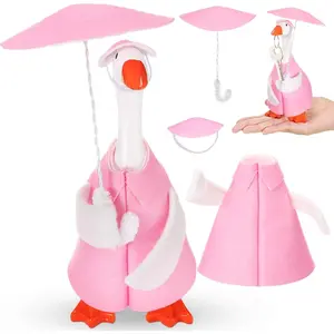 Mini Desk Goose (Excluding geese)Raincoat Outfit 7 Inch Rain Coat Goose Outfit with Umbrella Cute Desktop Geese Summer Holiday Costume for Magnetic Duck Statue Desk Key Holder Decor (Pink)