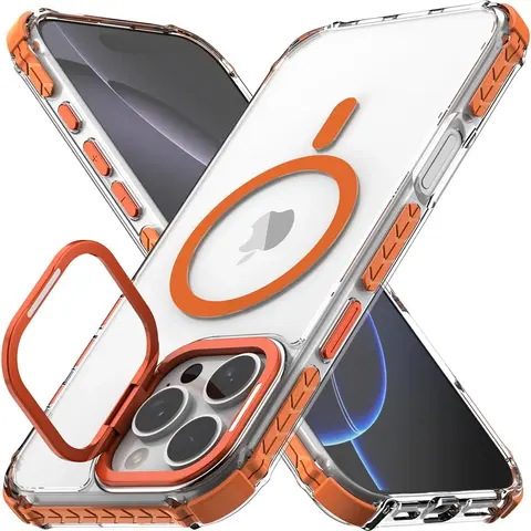 MagSafe-Compatible Translucent Smartphone Case - Heavy-Duty Shockproof Bumper Casing with Camera Kickstand, Fits iPhone 12–17 Series, 18 Pro Max, 14 Plus | Mobile Phone Accessories, Cover