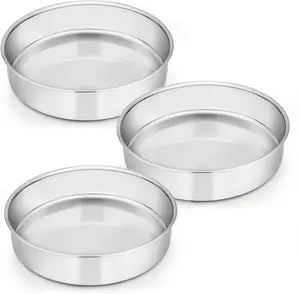 8 Inch Cake Pan Set of 3, Stainless Steel Round Layer Cake Baking Pans, Non-Toxic & Healthy, Mirror Finish & Dishwasher Safe
