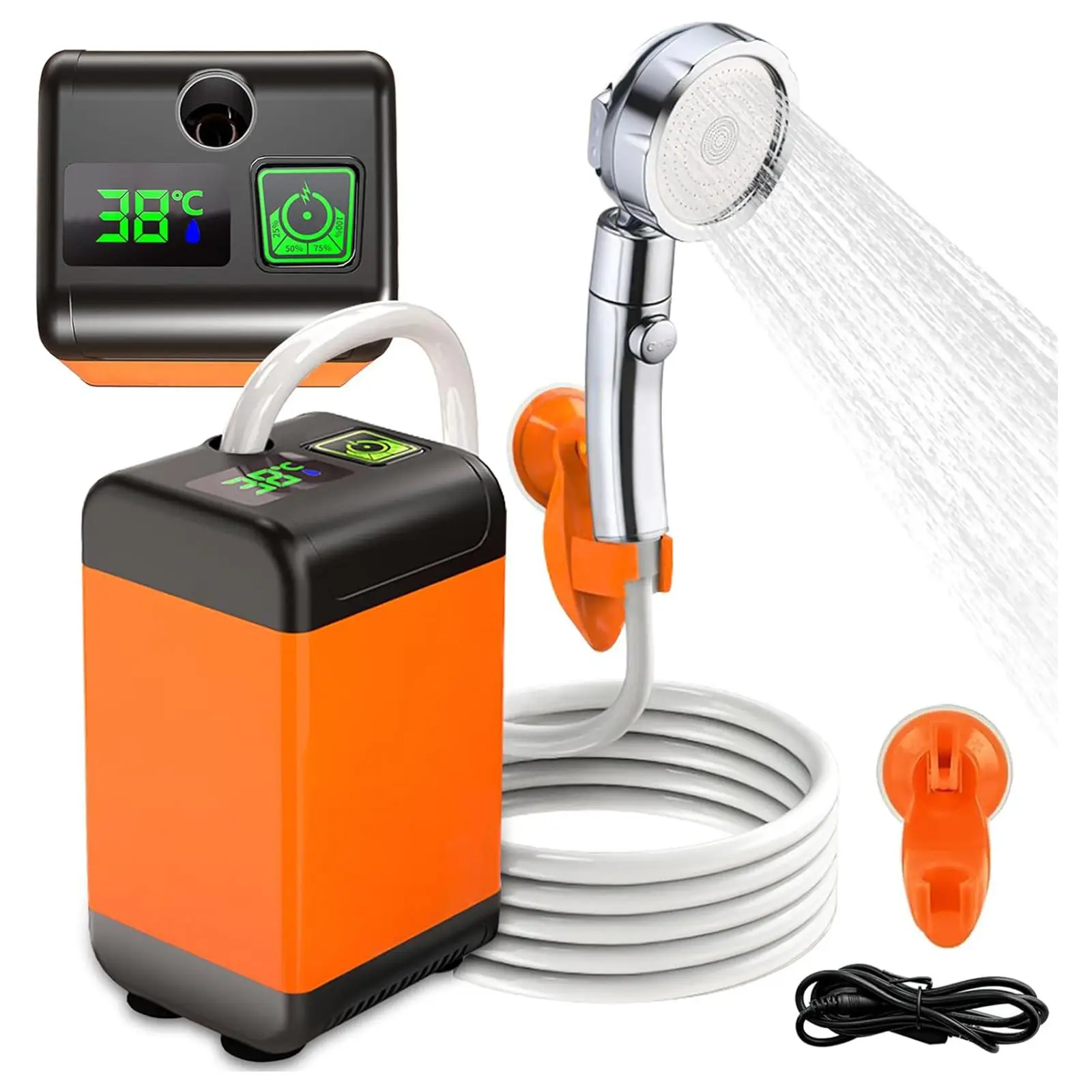 Portable Shower Set, 1 Set USB Powered Smart Digital Display Electric Shower with Handheld Shower Head, Suitable for Beach Field Camping Hiking Travel
