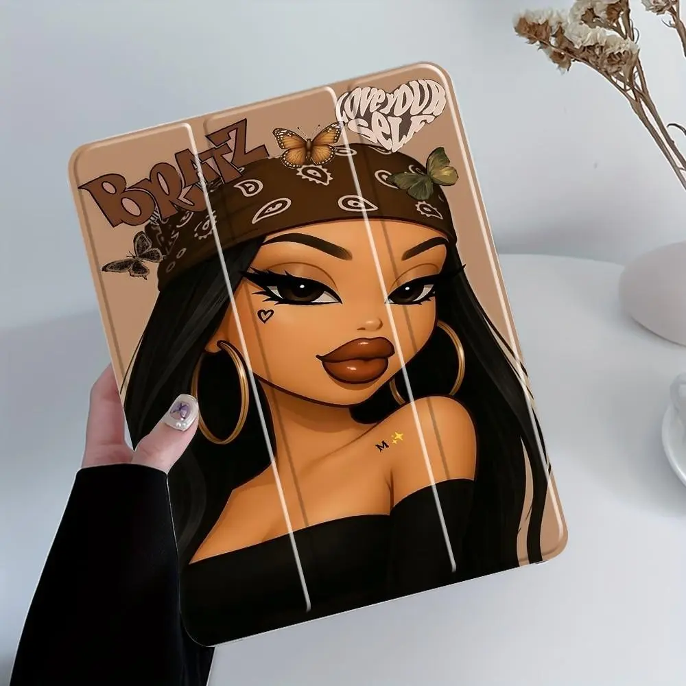 Retro Bratz Style Sexy Doll iPad protective case,Cool Cartoon Print Protective Cover Auto Wake/sleep,Anti-Drop Scratch-Resistant,Transparent Acrylic Back,Fits iPad 7.9/8.3/10.2/10.5/10.9/11/12.9 13 inch,Shock-resistant Full Cover,Tablet Accessories
