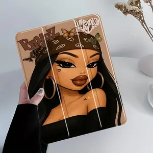 Retro Bratz Style Sexy Doll iPad protective case,Cool Cartoon Print Protective Cover Auto Wake/sleep,Anti-Drop Scratch-Resistant,Transparent Acrylic Back,Fits iPad 7.9/8.3/10.2/10.5/10.9/11/12.9 13 inch,Shock-resistant Full Cover