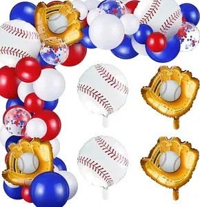 144 Pieces Baseball Garland Baseball Balloon Baseball Party Decorations Arch Kit Baseball Ball Glove Red White Blue Balloons for Sports Baseball Theme Birthday Baby Shower Party Supplies