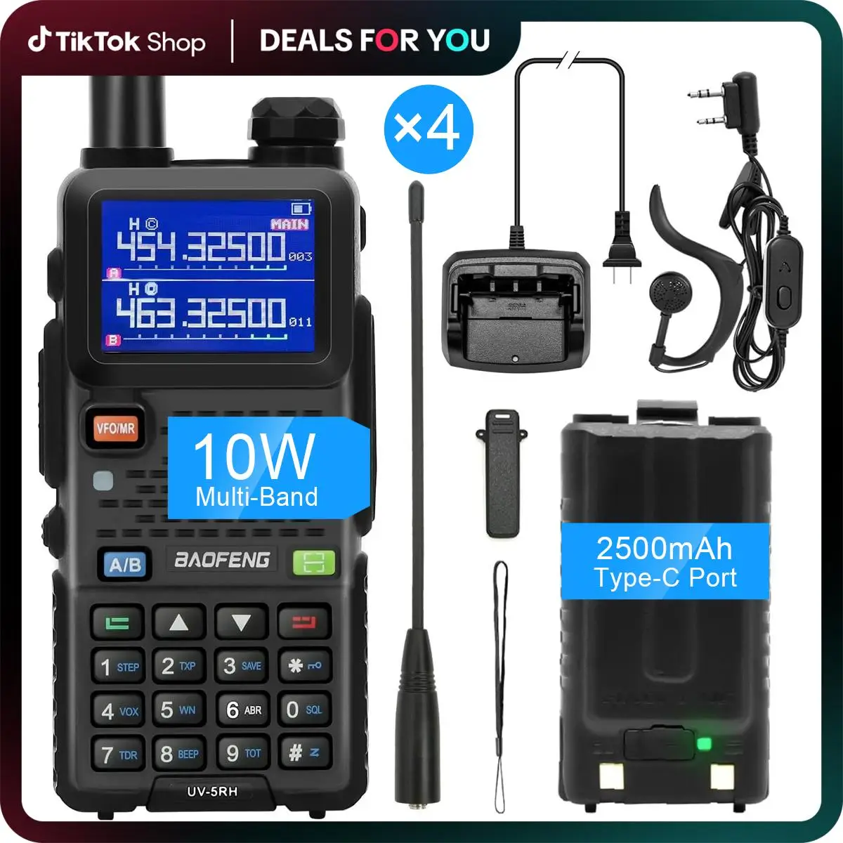 BAOFENG 5RH 10W Walkie Talkie – Long Range Ham Radio (Upgraded UV-5R), NOAA Weather Alert, 999 Channels, Rechargeable Two-Way Radio for Emergency, Cam